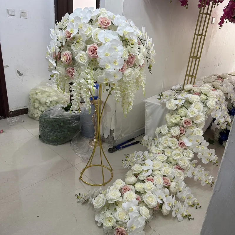 IFG casamento floral artificial decoração branco empoeirado rosa rosa pendurado orquídeas flor corredores linha