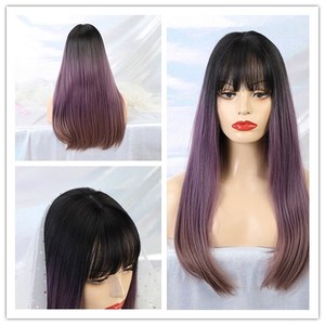 <span class=keywords><strong>Parrucca</strong></span> Sintetica <span class=keywords><strong>lunga</strong></span> Frangia Nero Bianco di Colore Ombre di Alta Densità Naturale Motto Resistente Al Calore Parrucche Dei Capelli Delle Donne - Product Image 4
