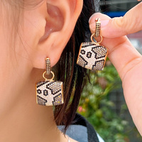 Boucles d'oreilles pendantes en laiton avec zircon cubique, motif léopard, grand format, pour femme, idéales pour les soirées