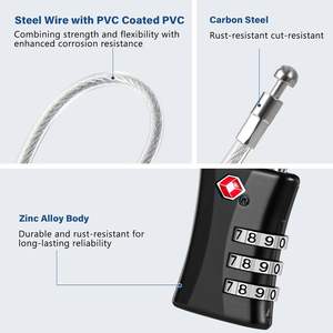 TSA-goedgekeurde 2-pack bagagesloten, 3-cijferige combinatie, gelegeerd staal en zink, flexibel reisslot - Product Image 4