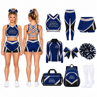 Ensemble d'entraînement de cheerleading OEM All Star avec cristaux AB scintillants, soutien-gorge bleu roi et noir, short taille haute, tenue d'entraînement pour équipe universitaire