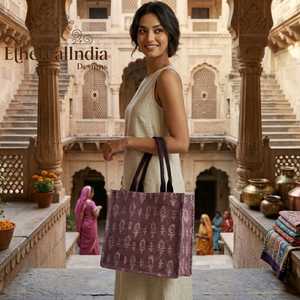 Geometric Jacquard Tote Bag <b>Boho</b> Woven Ethnic Shoulder Bag Large Tribal Handbag with Leather Straps - Product Image 5
