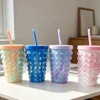 Gobelet à paille en PP à double paroi 401-500 ml, incassable, avec bulles en silicone anti-stress, luxe léger, portable pour les fêtes