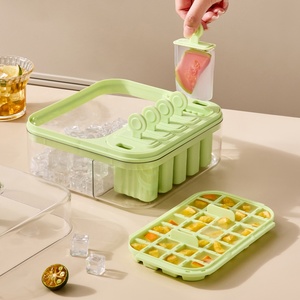 Molde de Hielo de Plástico con Logotipo/Color Personalizado, Tipo Prensa, Fácil de Desmoldar, con Tapa y Cuchara, Bandeja para Cubitos de Hielo - Product Image 1