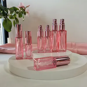 Rose Gold Collection 5Ml 10Ml Vierkante Roze Glas Parfum Spray Fles Met Rose Gouden Fijne Mist Spuit