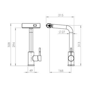 صنبور مطبخ حديث أحادي اللون أسود بمقبض من الفولاذ المقاوم للصدأ مع مقبض نحاسي رشاش سحبي - Product Image 6