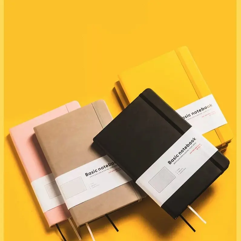 Caderno de capa dura personalizado com logotipo impresso promocional A5 PU, caderno com alça elástica para escola