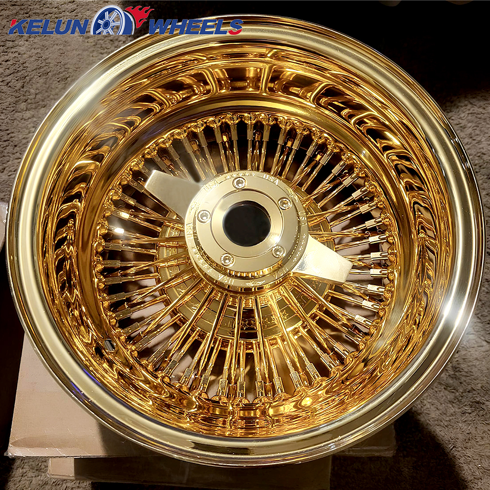 Lowrider 13x7 Rev 100 Cross Lace Spokes All Gold Dayton Wire