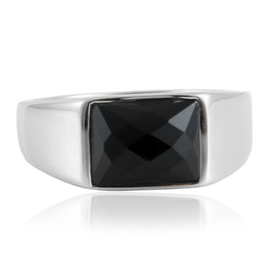Bague en Acier Titane Style Européen et Américain avec Pierre Noire, Sertissage Géométrique Carré, Bijou Punk pour Femme 21 - Product Image 1
