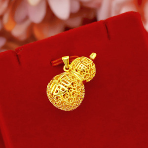 Collana a Forma di Zucca F in Oro Placcato 24K, Collana in Oro Alluvionale per Donna, Stile Zhou Disponibile - Product Image 5