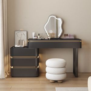 Coiffeuse moderne de luxe en bois massif avec éclairage intégré et armoire de rangement, <span class=keywords><strong>pour</strong></span> chambre à coucher, noir et blanc, <span class=keywords><strong>pour</strong></span> filles, style vintage - Product Image 3