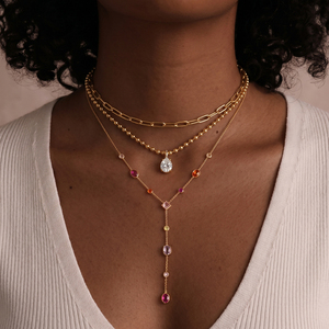 Collana a Y J&<span class=keywords><strong>D</strong></span> Jewelry con Zirconia Colorata Geometrica, Placcata in <span class=keywords><strong>Oro</strong></span> 18K, Acciaio Inossidabile Impermeabile, Gioielli di Tendenza per Donne - Product Image 3