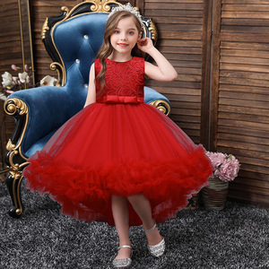Vestido de Tul Rojo para Niña, Cuello Redondo, Corte en A, Vestido de Princesa para Dama de Honor, Disfraz de Fiesta Infantil - Product Image 1
