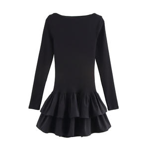 QSY 2025 4 colores cuello redondo manga larga R Ffle capas moda Cas Al Mini Vestido corto para mujeres y damas - Product Image 3