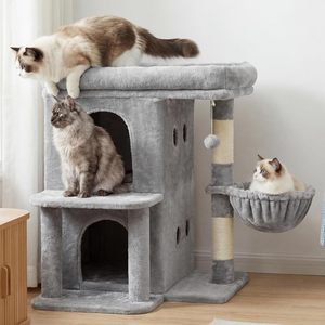 Arbre à chat de 25,6 pouces pour chats de grande taille, tour à chat style escalier avec perchoir supérieur spacieux, condos à double niveau, poteaux en sisal, <span class=keywords><strong>panier</strong></span> douillet avec <span class=keywords><strong>pompon</strong></span> - Product Image 2