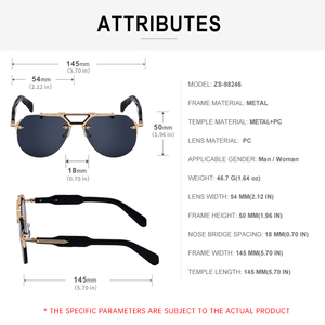 Lunettes de soleil Partagas pour hommes, style punk, semi-cerclées, double pont, protection UV400, avec logo personnalisé, pour la vente en gros - Product Image 6