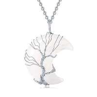Colliers en cristal naturel Life Tree avec croissant de lune et pendentif en quartz améthyste enroulé en fil de fer