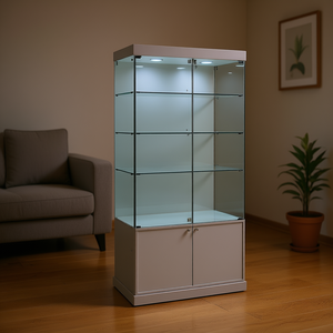 Vitrina Moderna de 93x53x200cm en Vidrio Templado Gris Claro con Iluminación LED y Puertas con Cerradura - Product Image 3