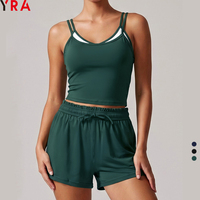 Set Yoga 2 Potong Wanita Bahan Spandex/Nylon Solid dan Bernapas untuk Gym & Olahraga