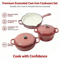 Ensemble de 3 ustensiles de cuisson antiadhésifs, compatibles four, en émail, comprenant une poêle, une casserole et une marmite, pour cuisinière à induction et gaz, en fonte