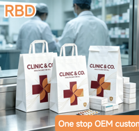 Sacs en papier personnalisés pour pharmacie, durables, écologiques, recyclables, pour médicaments, pilules, clinique médicale