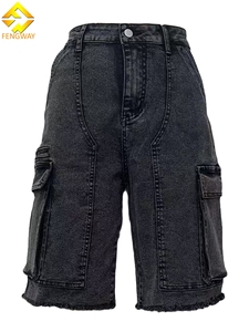 Pantaloni in Denim Tinta Unita per <span class=keywords><strong>Donna</strong></span>, <span class=keywords><strong>Jeans</strong></span> Strappati, Pantaloncini Cargo Multi-Tasca - Product Image 4