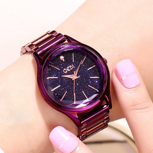 Reloj auténtico para mujer con esfera de cielo estrellado y correa de acero, escala sencilla, resistente al agua, estilo popular, reloj de cuarzo - Product Image 4