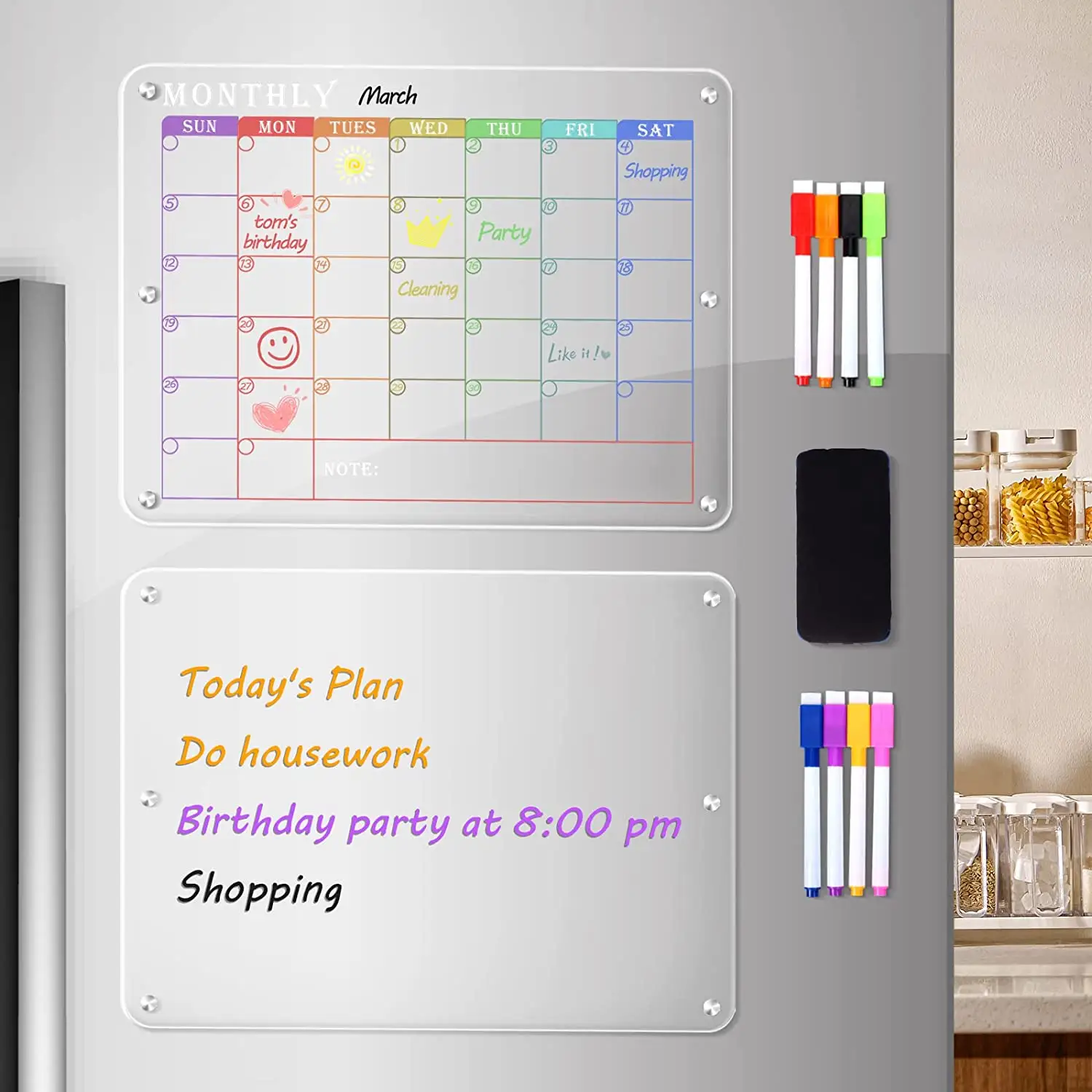 Фабричная поставка, акриловая магнитная доска для сухого стирания, календарь для холодильника, прозрачная доска для сухого стирания, многоразовый Магнитный ежемесячный планировщик