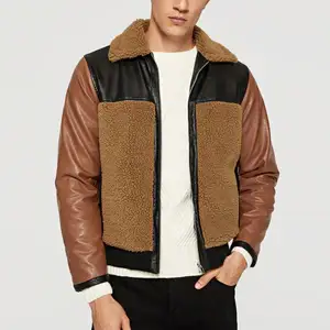 Chaquetas Hombre erkekler Zip Up Shearling kürk PU ceket kışlık kıyafet DERİ CEKETLER