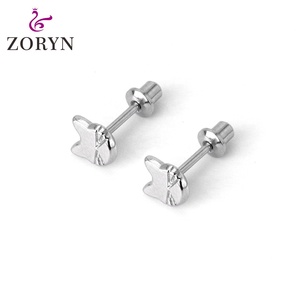 Zoryn 316L Stainless Steel Silver Plated Screw <b>Back</b> Stud <b>Earrings</b> Skull Hollow Out Hypoallergenic Tarnish Resistant for Women - Product Image 3