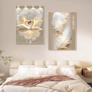 Décoration d'intérieur 3D en gros, Tableau mural moderne de luxe avec motif cygne animalier tendance, Impression HD sur papier, Peinture en porcelaine cristalline - Product Image 3