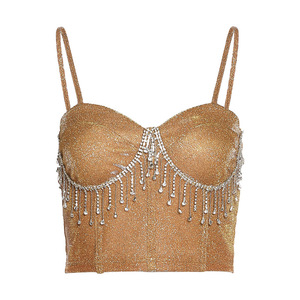 Womens <strong>Tops</strong> 2022 Summer Spring New Arrivals Tassels <strong>Shiny</strong> Crop <strong>Top</strong> Glitter Solid Sexy Streetwear - Product Image 6