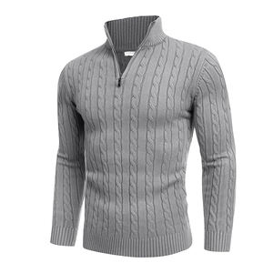 Pull lourd d'hiver à col montant avec demi-fermeture éclair Pull classique pour hommes en tricot torsadé - Product Image 3