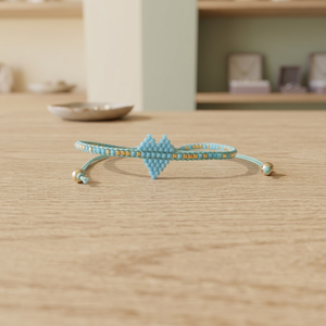 Sstringz Handmade Turquoise Blue Miyuki Delica <b>Bead</b> <b>Bracelet</b> with Gold Accents Adjustable with center Heart Pattern Friendship - Product Image 5