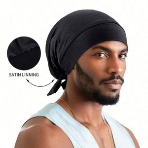 Factory Wholesale Pre-<b>tied</b> With Satin Lining Soft Cotton Hair Care Headscarf Solid Color Turban Unisex Headwraps - Product Image 1