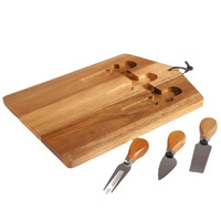 Ensemble de planche à fromage en bois d'acacia en forme de maison créative avec couteaux intégrés, support de rangement, plateau à charcuterie debout, cadeau de pendaison de crémaillère