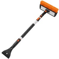 Pelle à neige 3-en-1 avec tête de pelle large, grattoir à glace à long manche et brosse à eau pour le déneigement