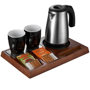 Ohigitechi 5 <span class=keywords><strong>estrellas</strong></span> Hotel Bienvenido <span class=keywords><strong>4</strong></span> en 1 Vintage bandeja de madera de pino <span class=keywords><strong>real</strong></span> W/1,0 L portátil 304 Hervidor eléctrico de acero inoxidable y tazas de cerámica - Product Image 4