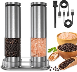Juego de Saleros y Pimenteros Eléctricos de Acero Inoxidable, Recargables, con Ajuste de Grosor - Product Image 1
