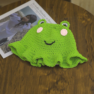 Lotus feuille femmes hommes amusant dessin animé tricoté haricot pêcheur à la main garçon grenouille Crochet seau haricot chapeau - Product Image 2
