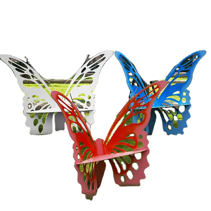Large Animal Statue Metal Life Size Stainless painting Steel butterfly Sculpture for Outdoor