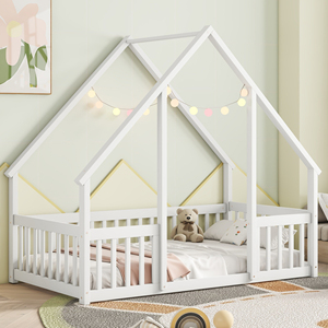 Letto a terra <span class=keywords><strong>Montessori</strong></span> per bambini, misura Twin, con sponda di sicurezza e telaio in legno, facile da montare, spazio accogliente per dormire - Product Image 1