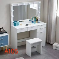Ensemble de meubles de salon blancs écologiques modernes avec miroir LED, coiffeuse à 4 tiroirs, tabouret de dressing et armoire de rangement pour hôtels