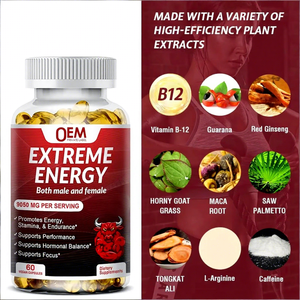 Suplemen Kapsul Energi Ekstrem <span class=keywords><strong>Guarana</strong></span> Ginseng Merah Kafein Horny Goat Weed L-arginine Maca untuk Dewasa 60 Kapsul - Product Image 2