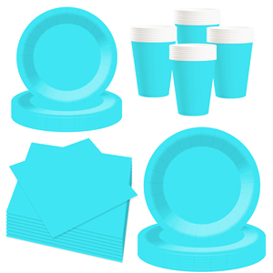 DAMAI - Juego de Vajilla Desechable de Papel Azul Brillante para Fiestas, Platos de 7 y 9 Pulgadas, Vasos de Papel y Servilletas - Product Image 3