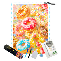 Peinture Diamant 5D à Perçage Complet, Donuts Colorés et Roses, 50x65, Kit DIY, Art Alimentaire Sucré, Décoration Murale Maison