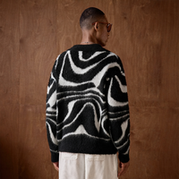 Farbverlaufiger Flauschiger Gestreifter Mohair ODM Pullover für Herren mit Kragen, Langen Ärmeln, Überschnittener Schulter, Gestrickt, Winter-Warm, Maßanfertigung
