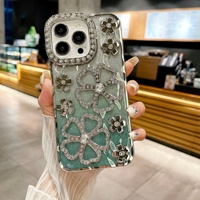 Étui de téléphone portable de luxe en TPU à paillettes pour Apple iPhone 15Pro 12Pro Samsung XR avec téléphone transfrontalier à fleurs en strass