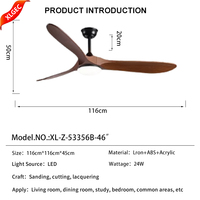 Kipas Angin Plafon Industri LED Elektrik Laris Manis, Remote Control 46 Inch, Motor DC, Senyap, Hemat Energi, Timer Rumah Tangga