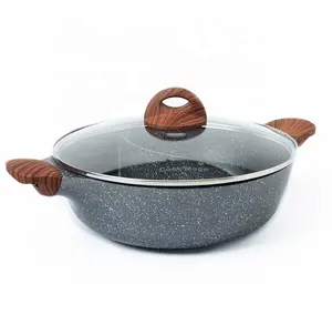 Dual sided ying yang pot two flavor hotpot with divider granite hot pot with induction 28/32/36cm